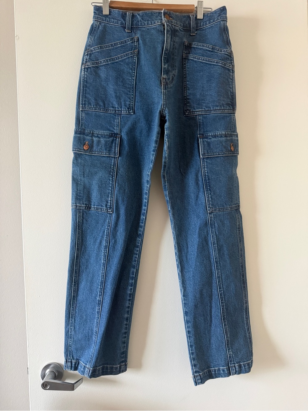 Madewell Blue Cargo Denim Jeans with Copper Button Detail